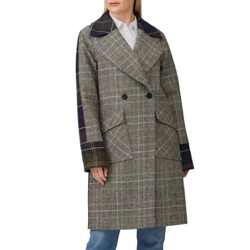 NVLT Grey and Green Mixed Glen Plaid Coat